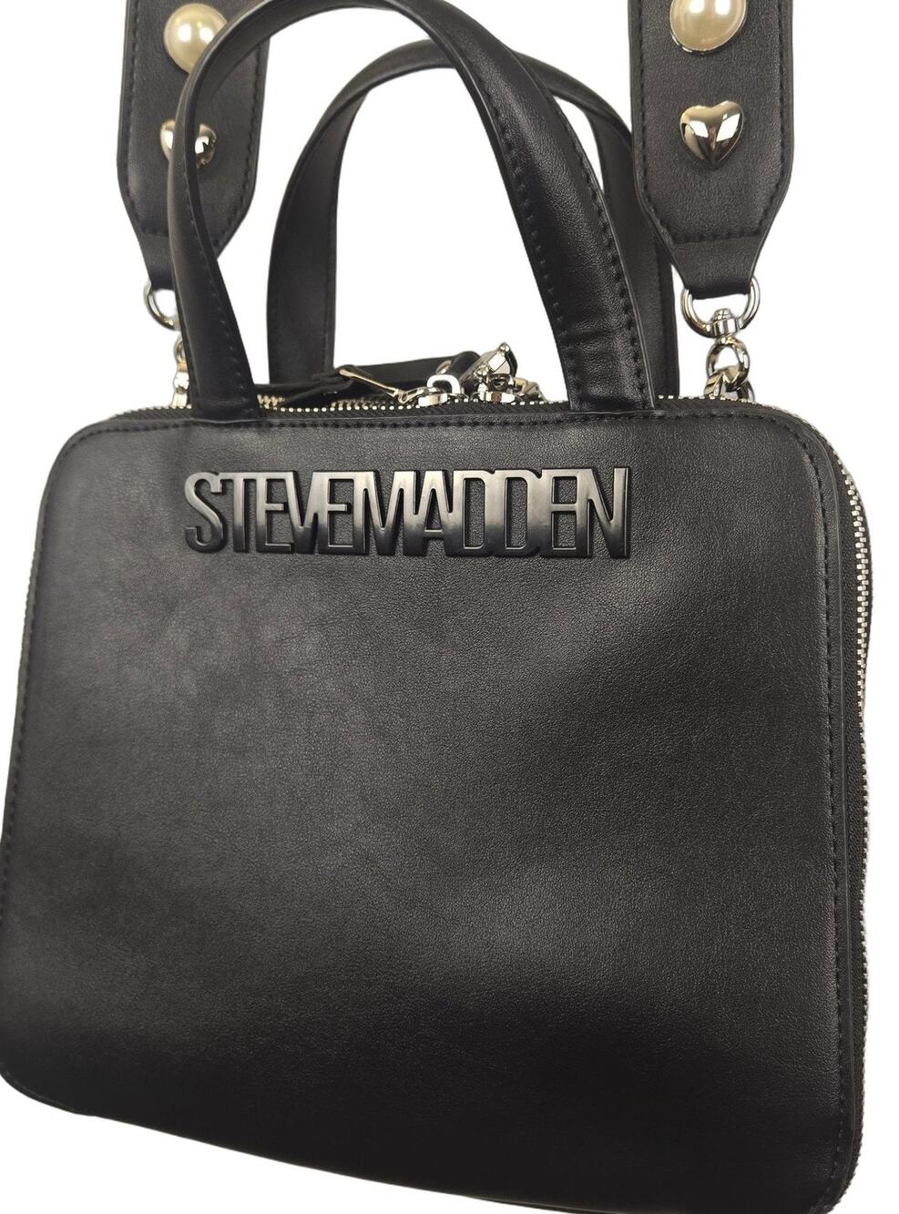 STEVE MADDEN Bevelyn Med Black Faux Leather Satchel TIKTOK Viral NEW MINIMALIS